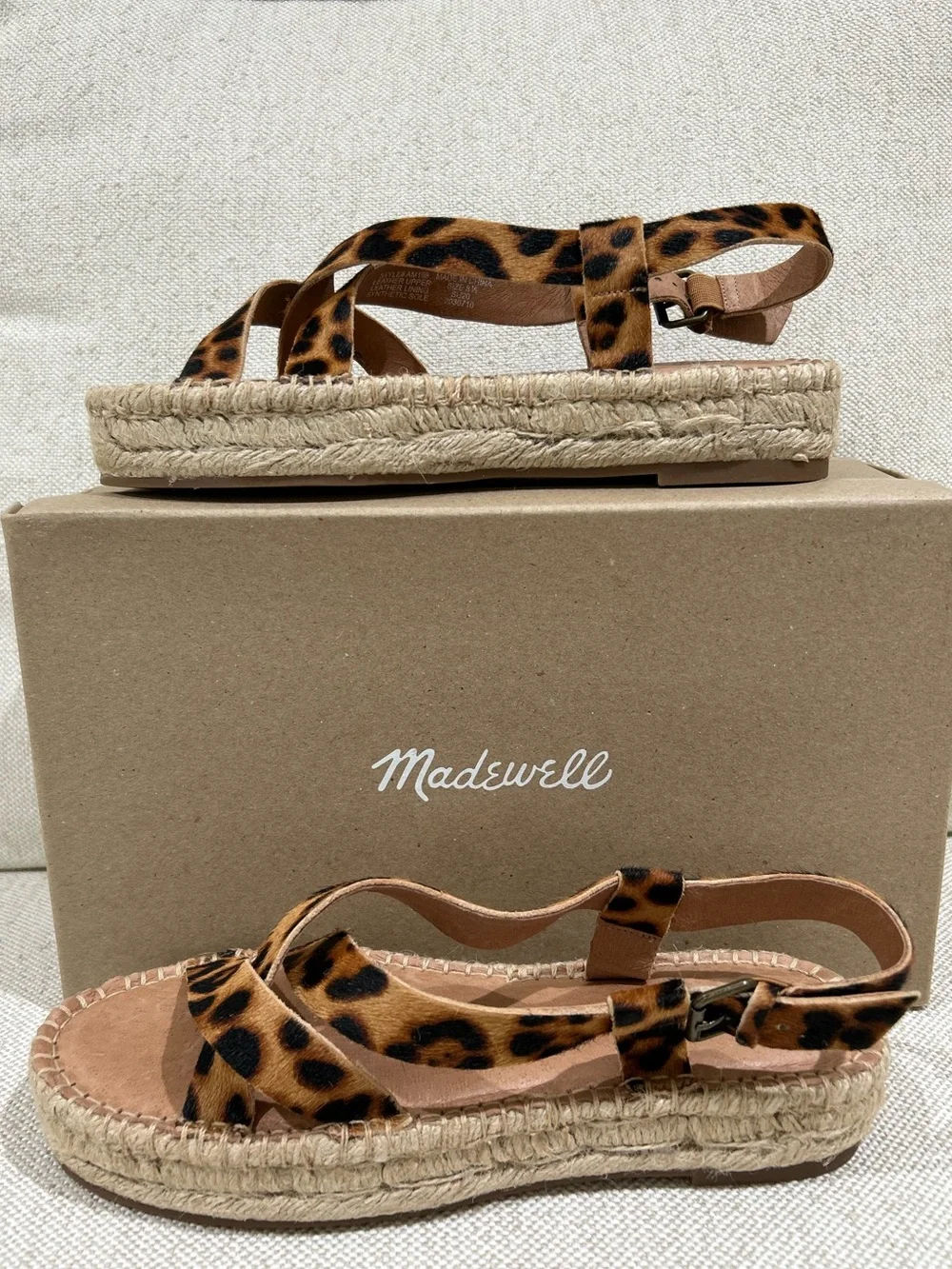 Madewell Leopard Espadrille Calf Hair Sandals Platform Strappy Size 8.5 NIB